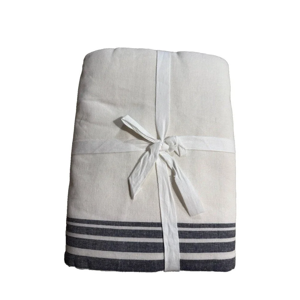 Coastal Stripe Linen Cotton Room Darkening Curtain - Single Panel 48 X 96 NEW